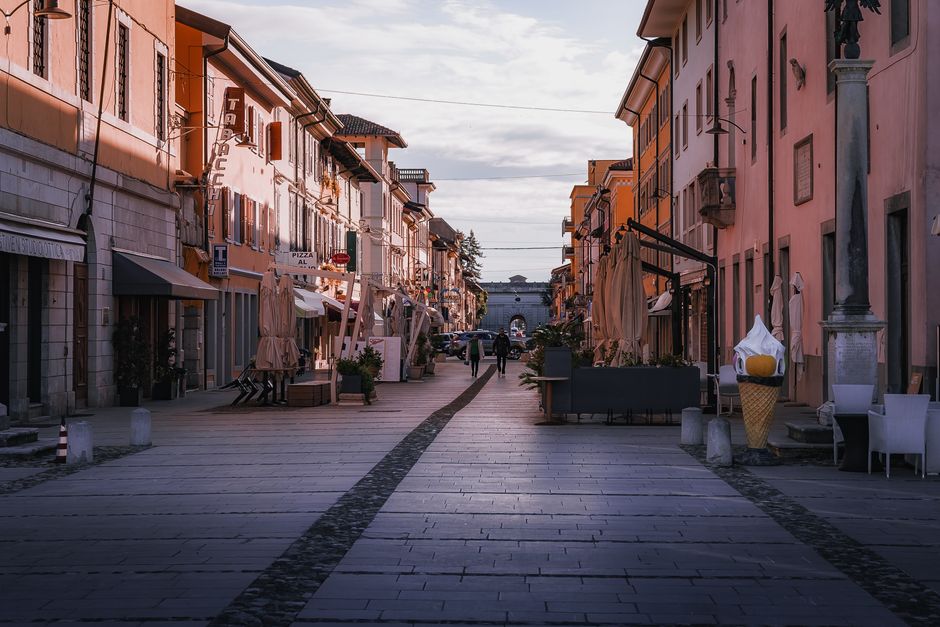 Postojna Slovenia evening street scene cafes outdoor seating
