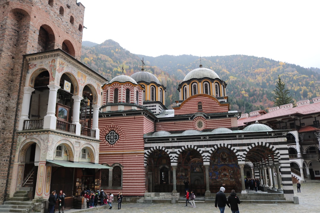 Rila Monastery bell tower exterior stone architecture tall Balkans