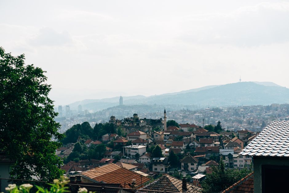Bar Bar Sarajevo rooftop terrace view old town sunset