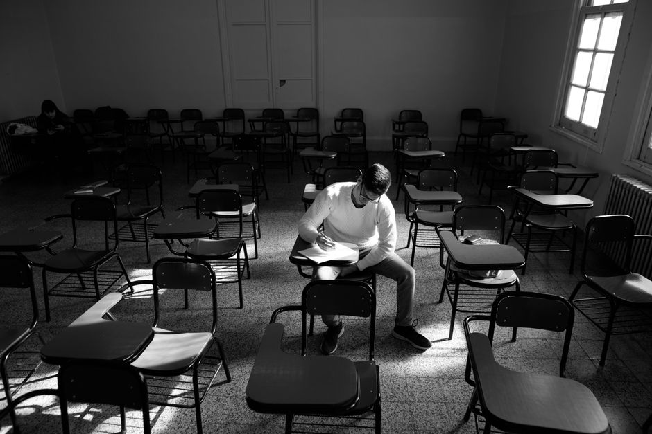 Greek high school students preparing for exams