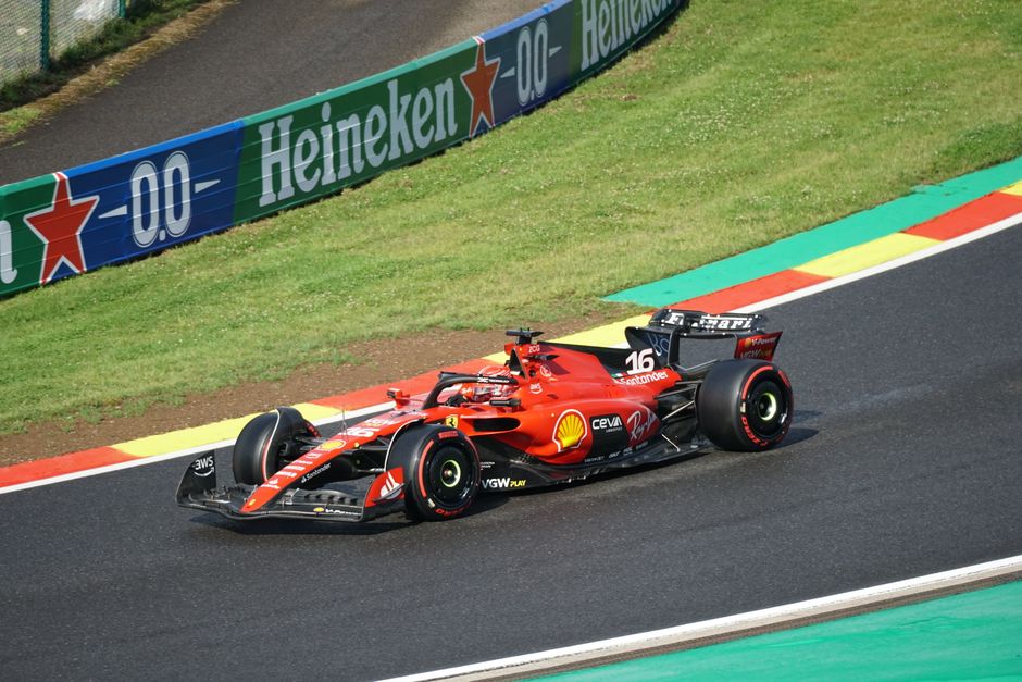 Charles Leclerc Ferrari car podium celebration Barcelona