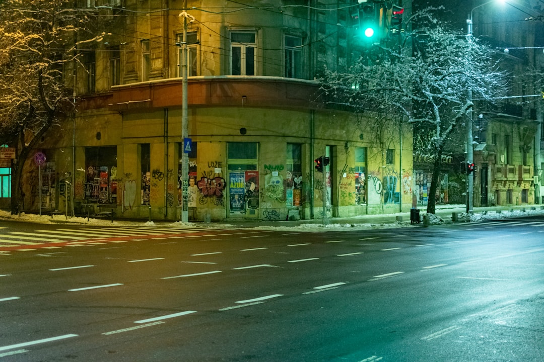 Podul Mogosoaiei bridge Bucharest bars evening lights