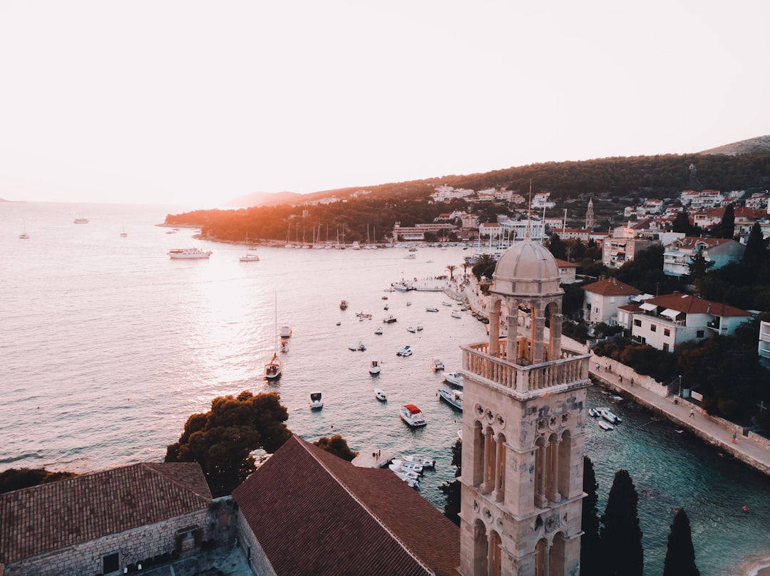 Peristyle square Split Croatia marble columns sunset crowds