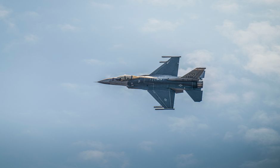 NATO F-16 fighter jets scrambling from Bulgarian airbase