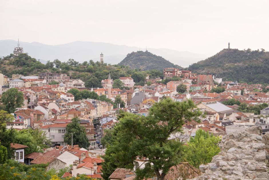 Nevski Hill Park Plovdiv Bulgaria green trees view city skyline