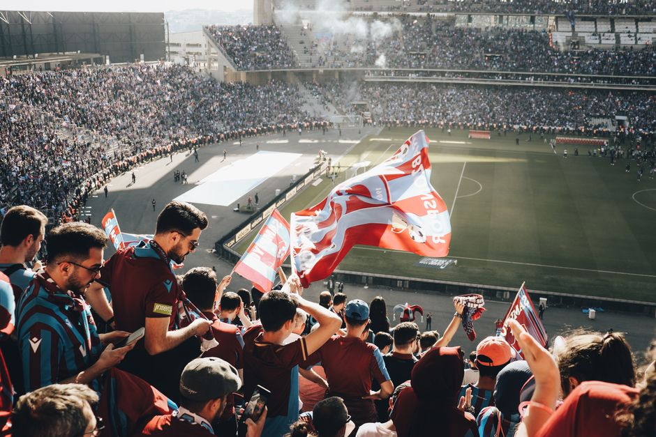 Football fans in Belgrade watching international match