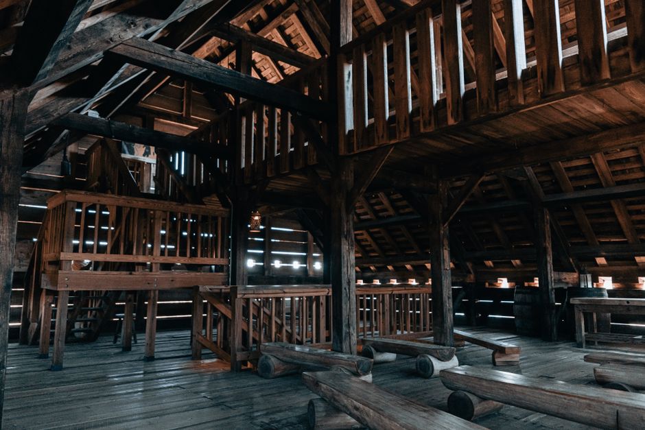 U Medvidku Plzen historic pub interior wooden beams dim lighting