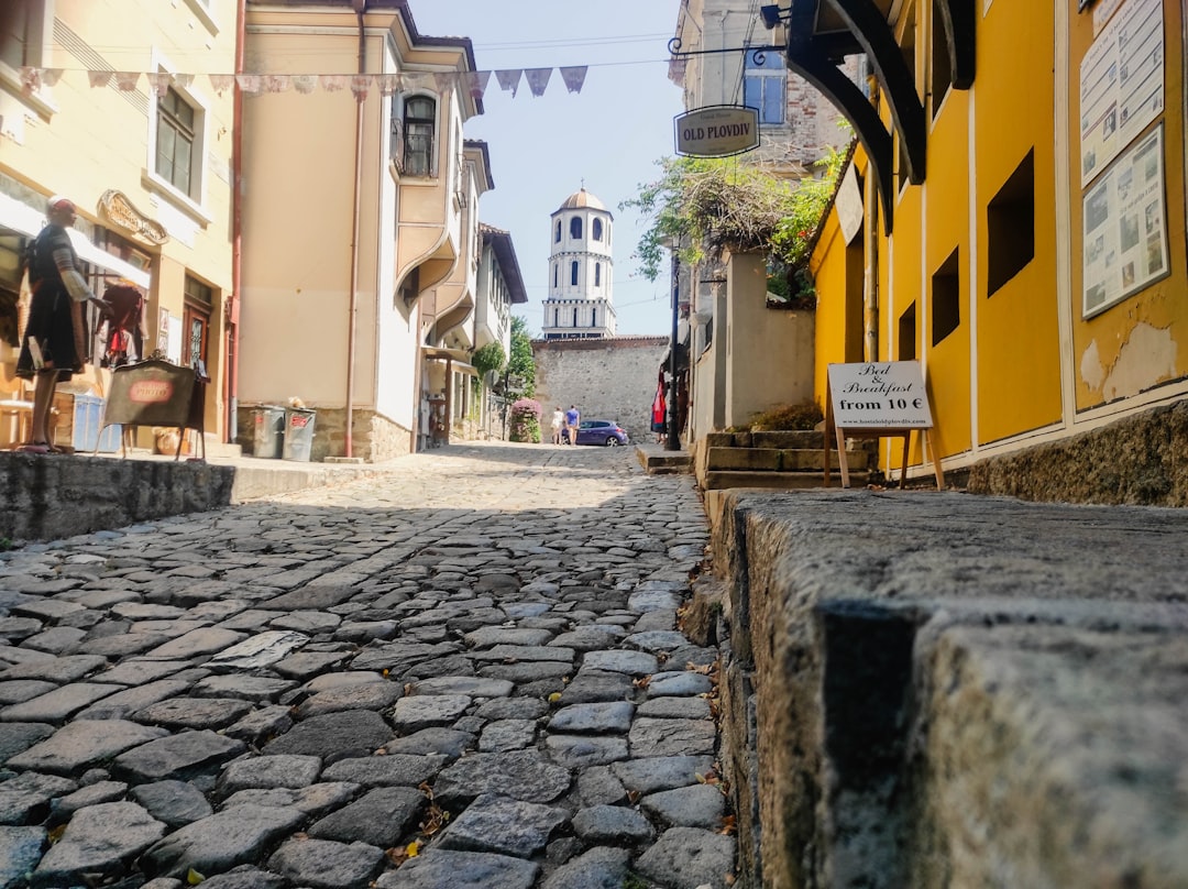 Plovdiv Old Town narrow cobblestone streets colorful buildings