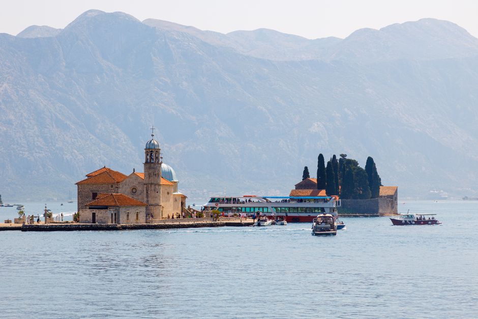 Perast ferry dock Our Lady of the Rocks departure