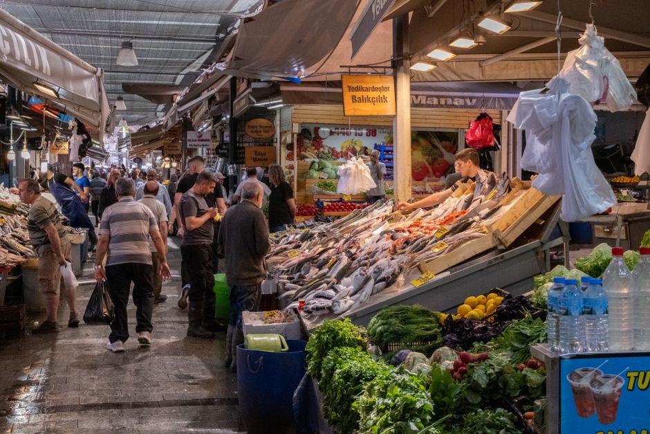 Sozopol Central Market fresh vegetables fish stalls morning
