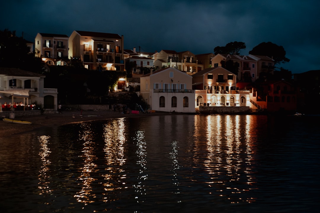Ouranoupoli cafe Greece night view of straits boats