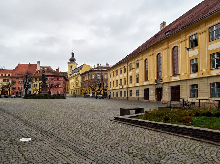 Sibiu Romania medieval town cobblestone street Black Church