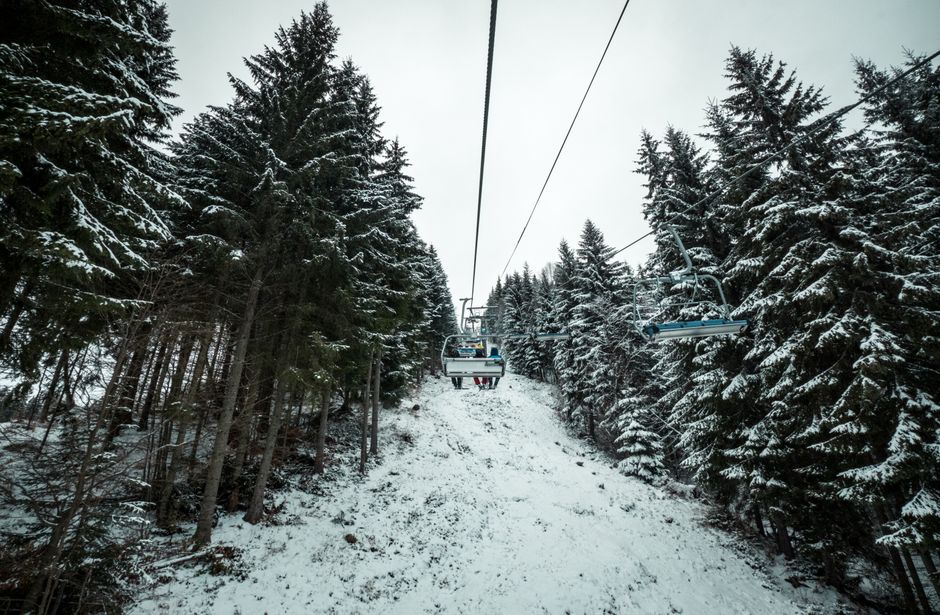 Yastan Ski Resort Bulgaria cable car station mountain background