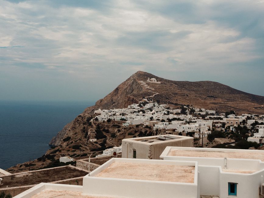 Folegandros coastline cliffs and blue sea view