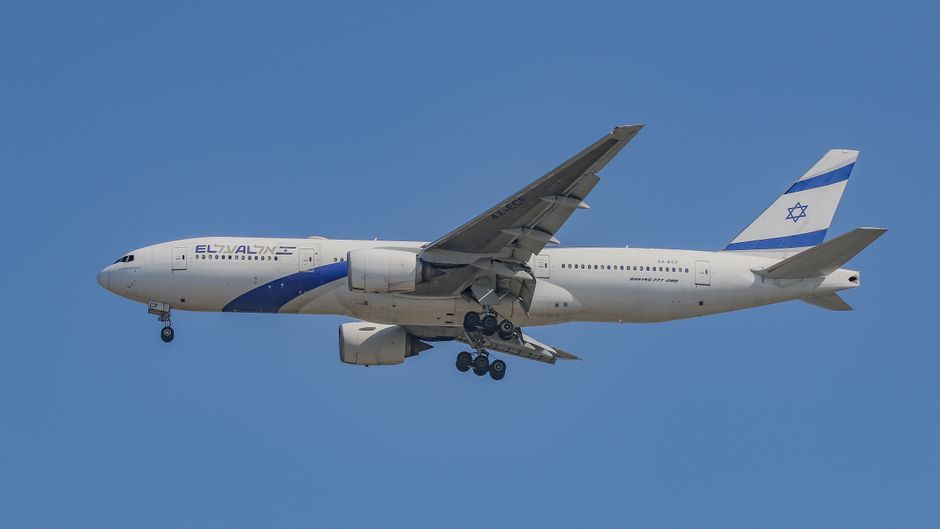 El Al airplane landing at European airport