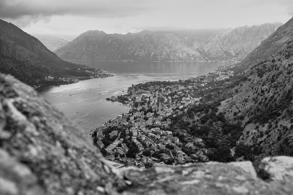 Kotor bay night view from walls fireworks