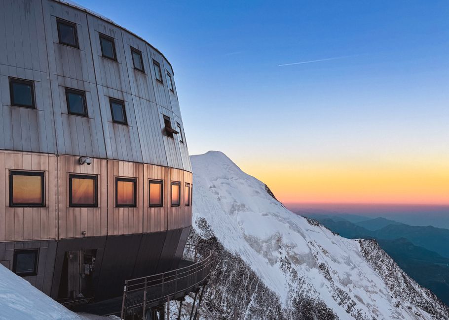 Skyra refuge building Mount Olympus Greece alpine landscape sunset