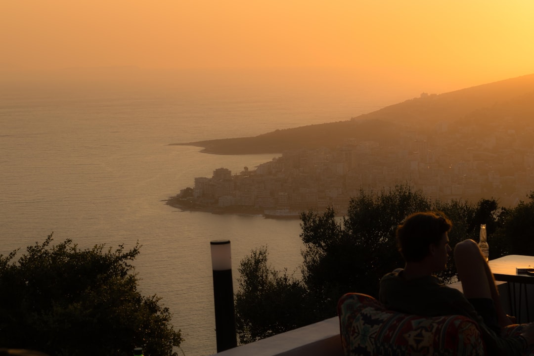 Sveti Stefan sunset view mainland cafe