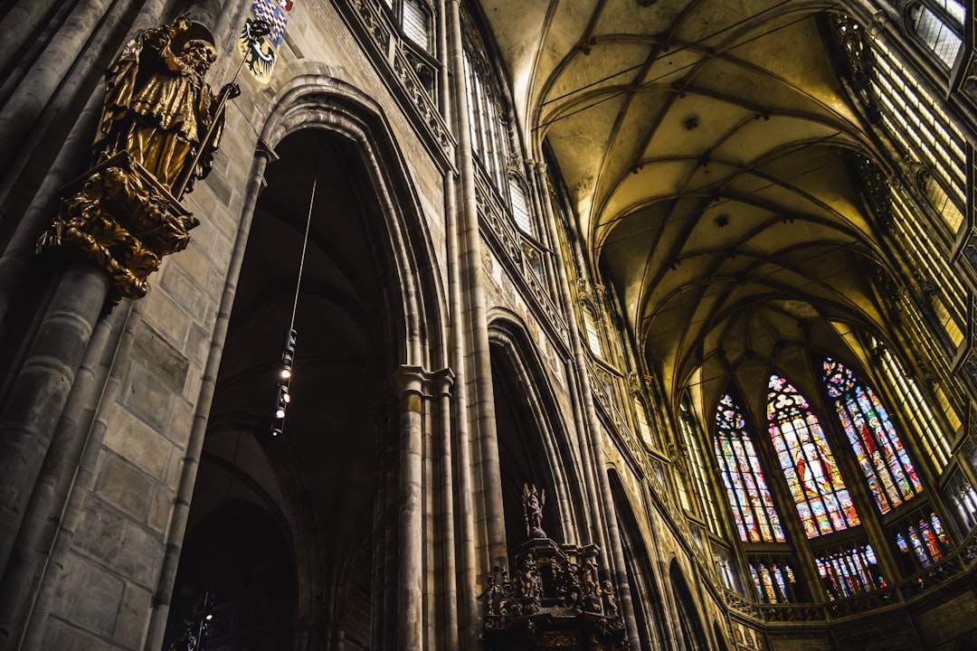 St Vitus Cathedral Prague Gothic spires stained glass window