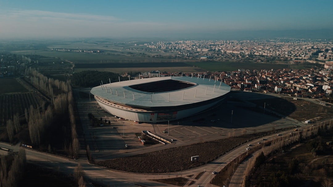 Turkish Super Lig stadium exterior night floodlights