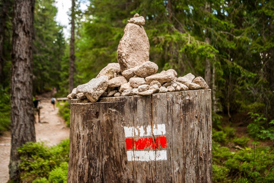 Velebit Wall trail red white paint markers limestone rocks