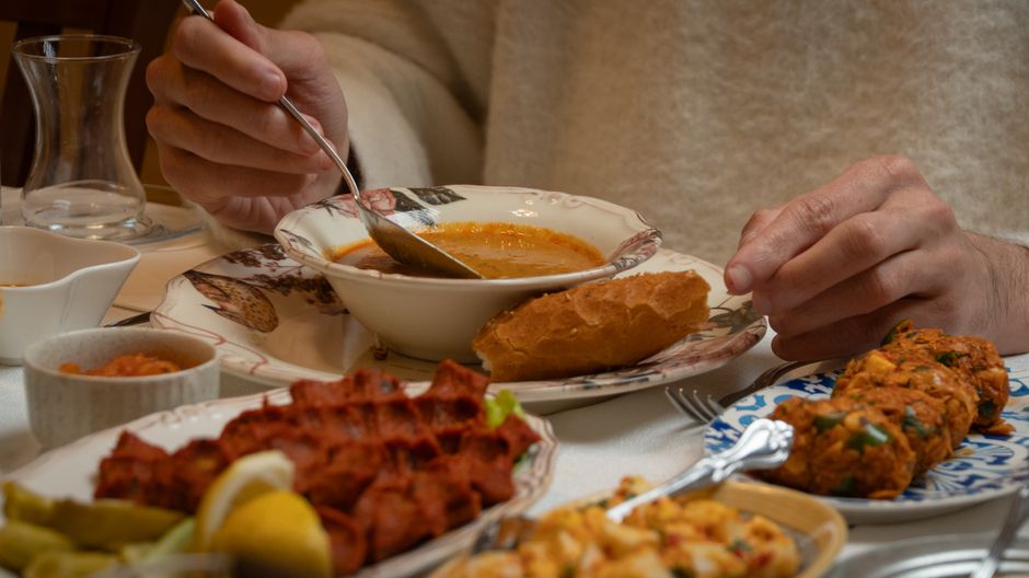Kazanlak local restaurant table shopska salata kyufte bread