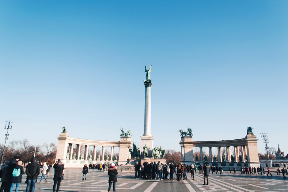Monument to the Unknown Hero Belgrade white marble cross panoramic view