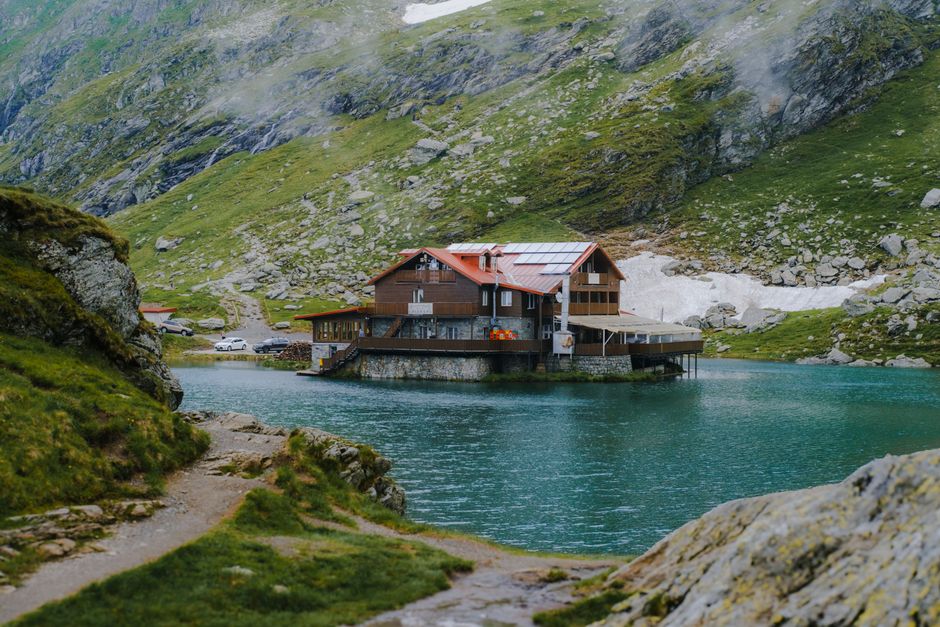 Fagaras Mountains Romania Balea Lake glacial peak reflection