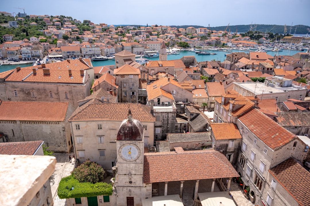 Trogir Croatia ancient stone streets and palace from above