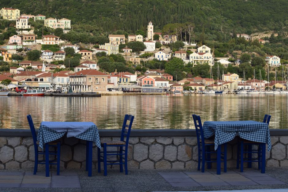 Ouranoupoli Greece night harbor view quiet bar atmosphere