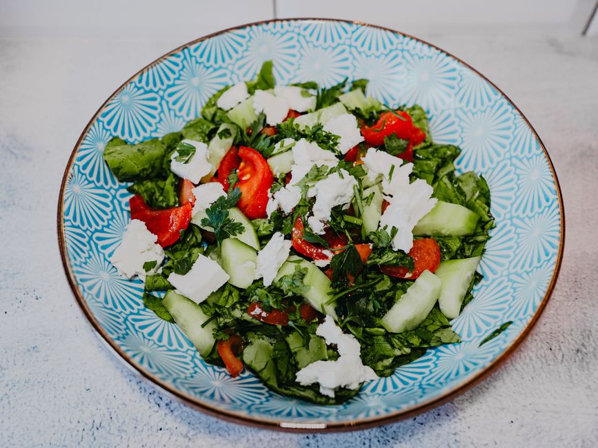 Shopska salad Bulgarian traditional dish tomatoes cheese