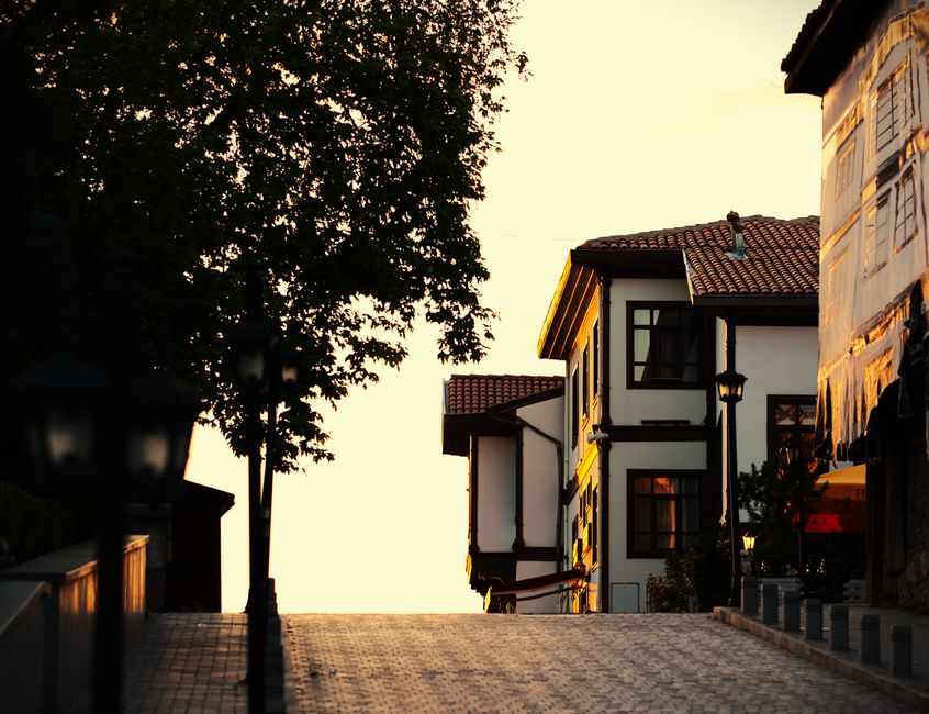 Nemetska Hill Plovdiv Bulgaria cobblestone street Ottoman houses night