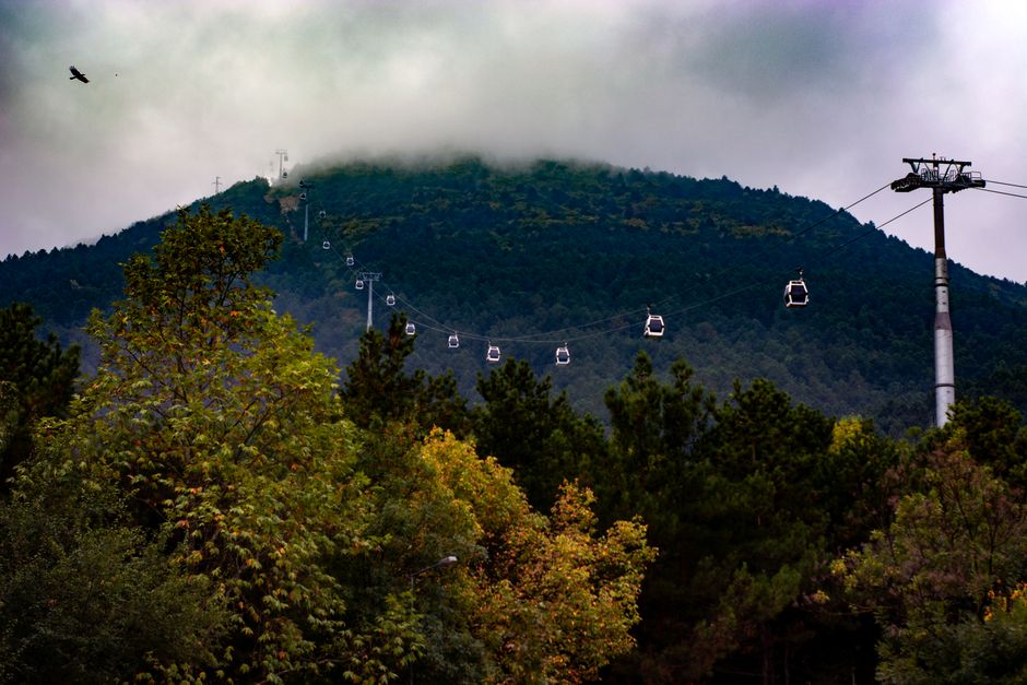 Skolio cable car station Mount Olympus Greece panoramic view peaks