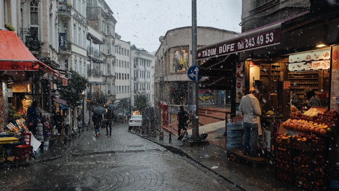 Istanbul streets flooded rain storm drainage