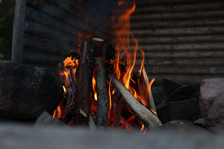 Karaada Island wooden cabin evening bonfire guests Bulgaria