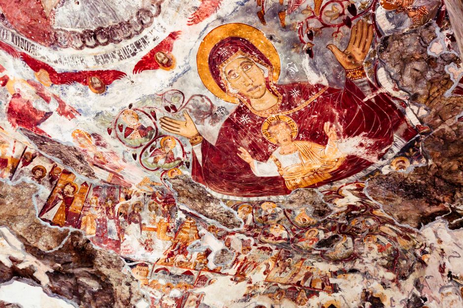 Agia Triada Monastery Greece cave entrance frescoes