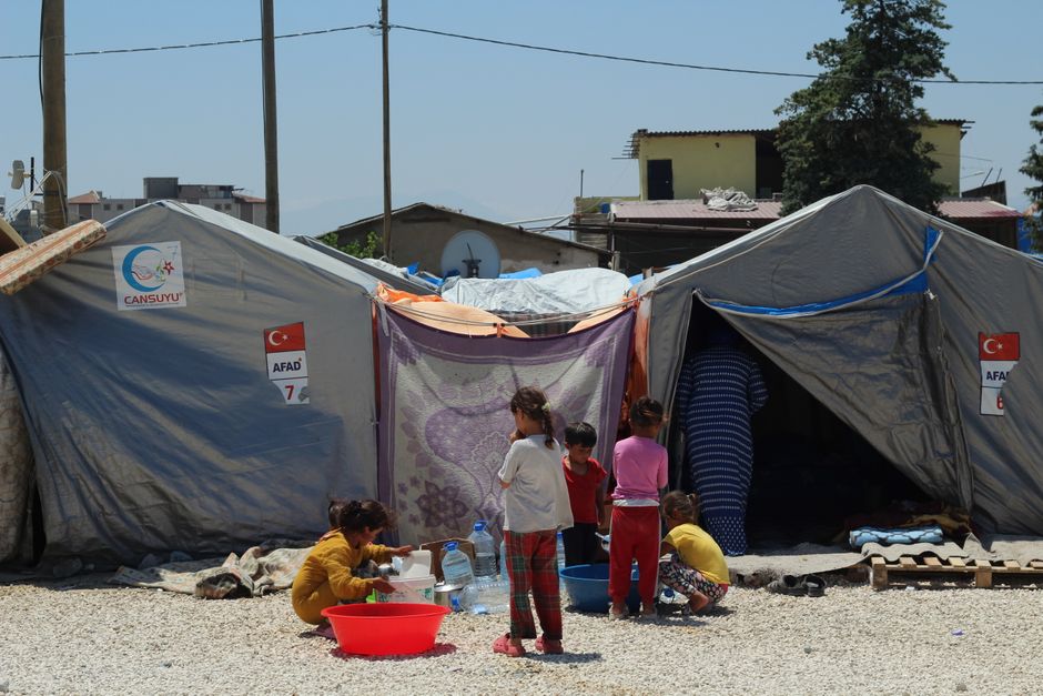 Evacuated residents in Izmir temporary shelter