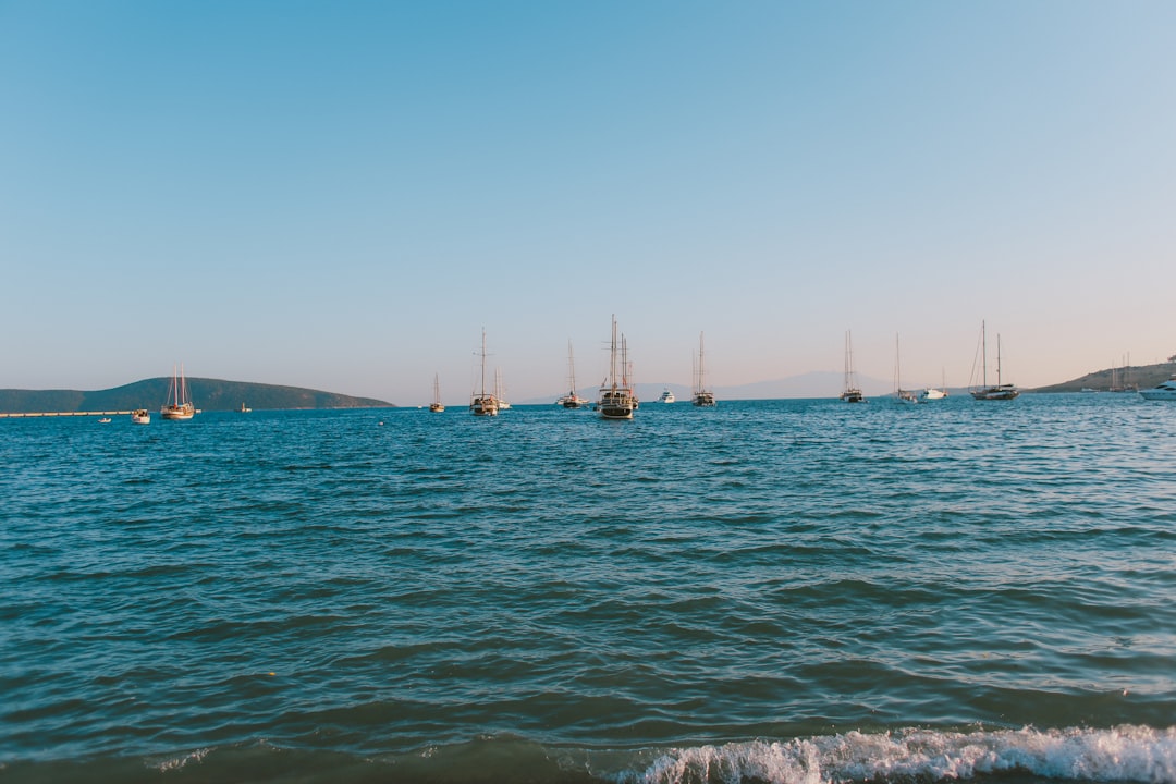 Gümbet Beach Bodrum Turkey crowded sandy shore turquoise water beach clubs
