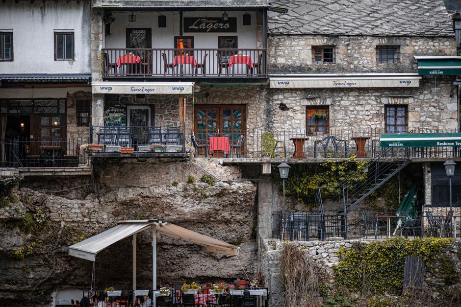 Cafe terrace overlooking Buna Spring Blagay Bosnia Herzegovina