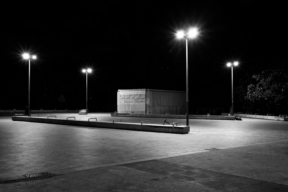 Horezu town square night streetlights quiet atmosphere