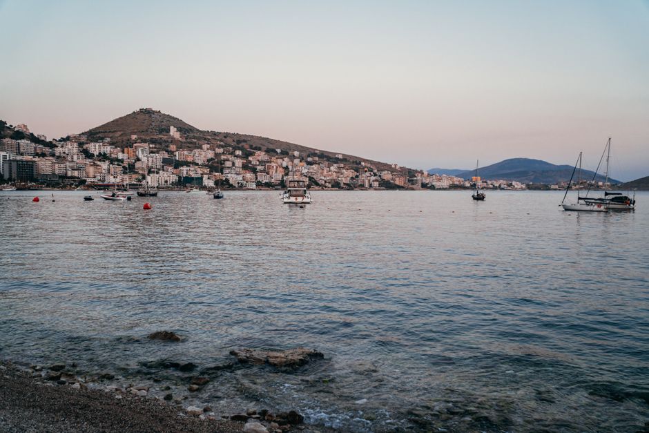 Sarande Old Town Albania narrow streets historic buildings sunset