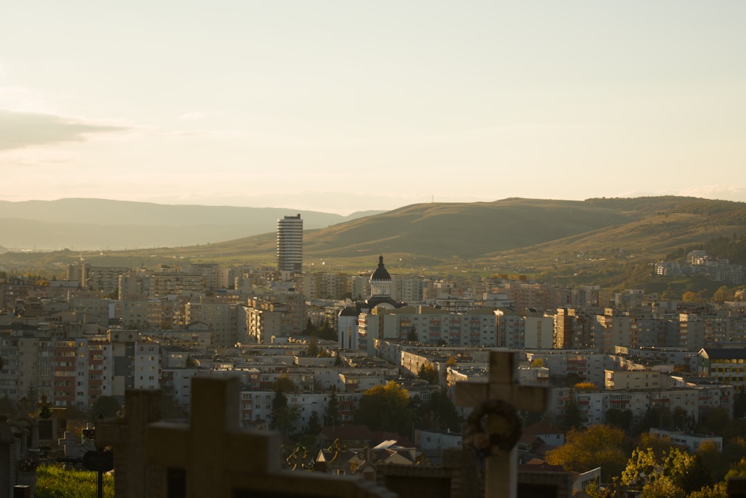 Cluj-Napoca skyline sunset warm weather