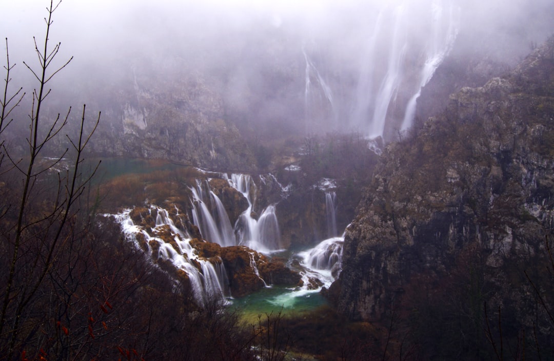 Plitvice Lakes Croatia Veliki Slap Great Waterfall mist spray forest