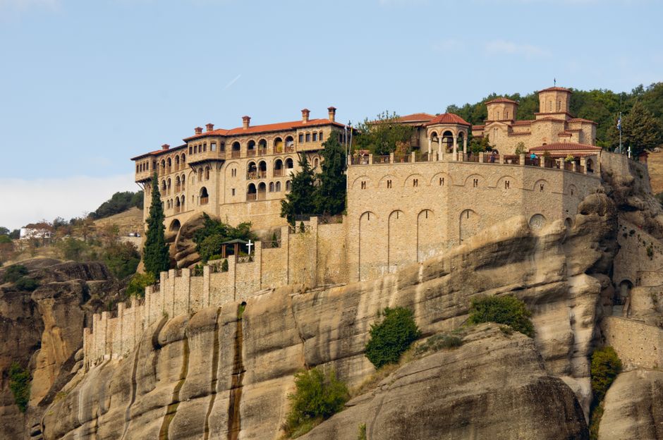 Great Meteoron Monastery Meteora Greece stone facade blue sky