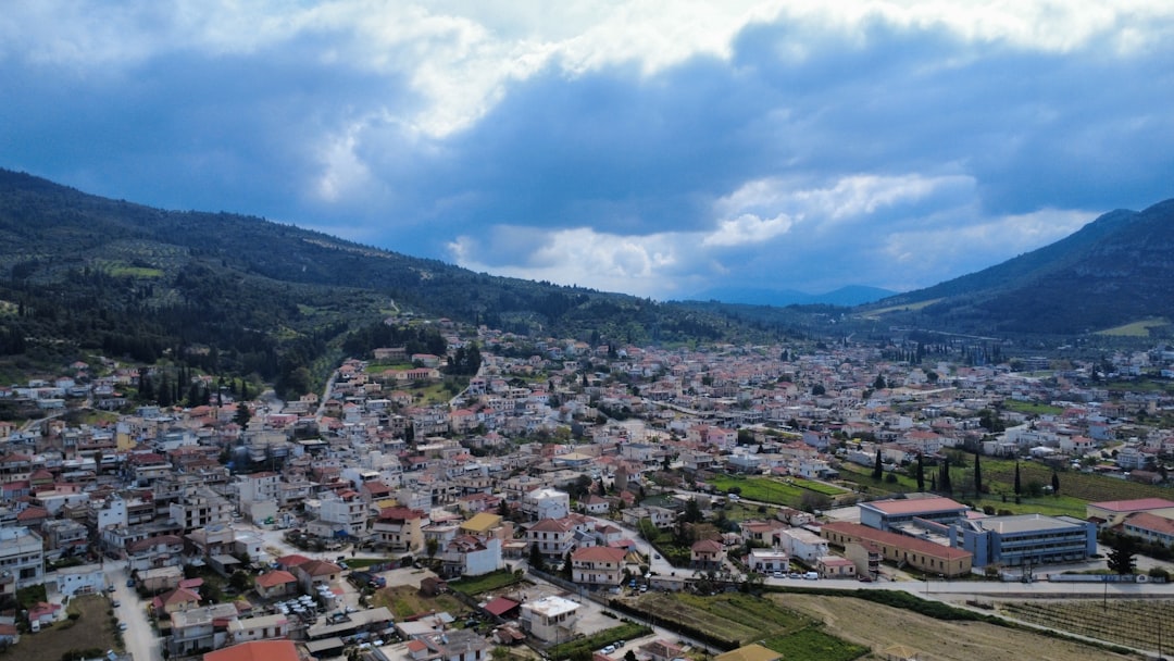 Litochoro Greece town square bus station mountain view