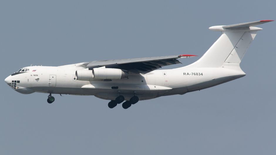 Russian Il-18 aircraft in flight over Baltic Sea