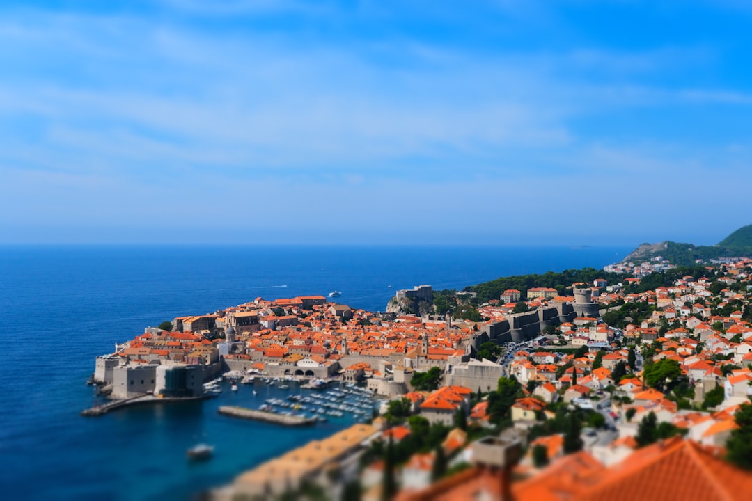 Dubrovnik Old Town Croatia aerial view terracotta roofs sea