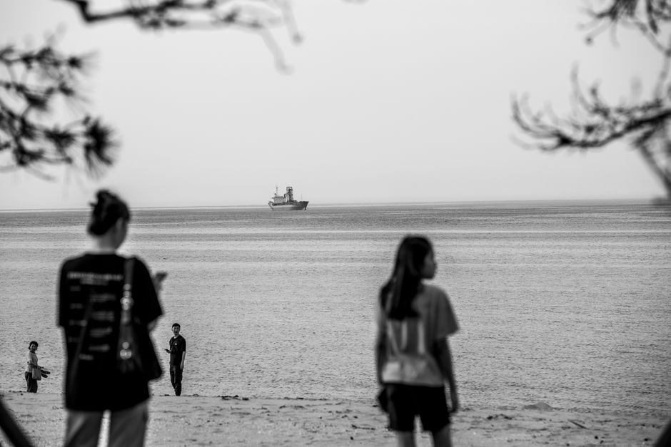 Black Sea coastline with NATO naval vessels in distance