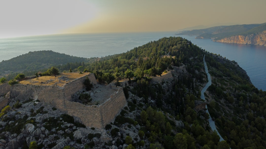 Ouranoupoli Castle Greece ruins sunset view of straits