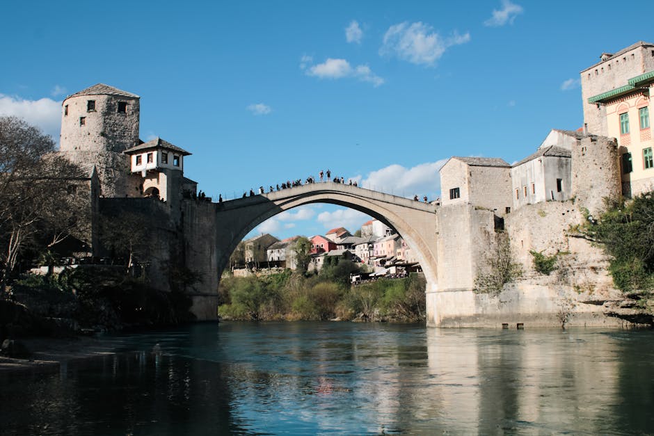 Stari Most bridge Mostar stone arch Neretva River reflection